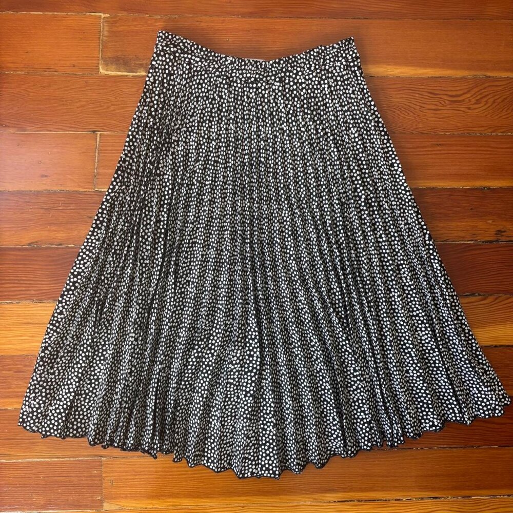 80s Vintage Twee Coquette Pleated Polka Dot Knee Length Skirt MEDIUM